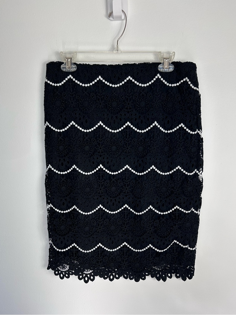 Talbots Black Lace Skirt with White Trim‎ - Size 8